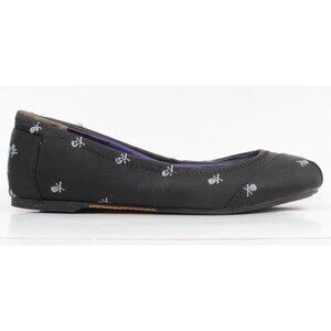 TOMS Skulls & Crossbones Black Nylon Ballet Flats Women's 6.5 Halloween Gothic